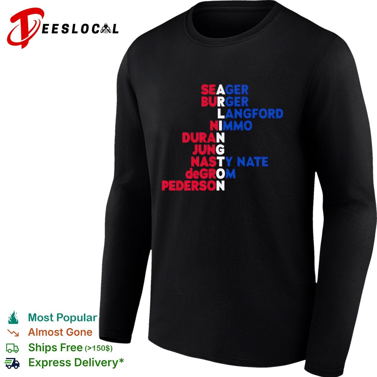 Arlington Baseball Players Seager Burger Langford Nimmo Duran Jung Nasty Nate deGrom Pederson shirt