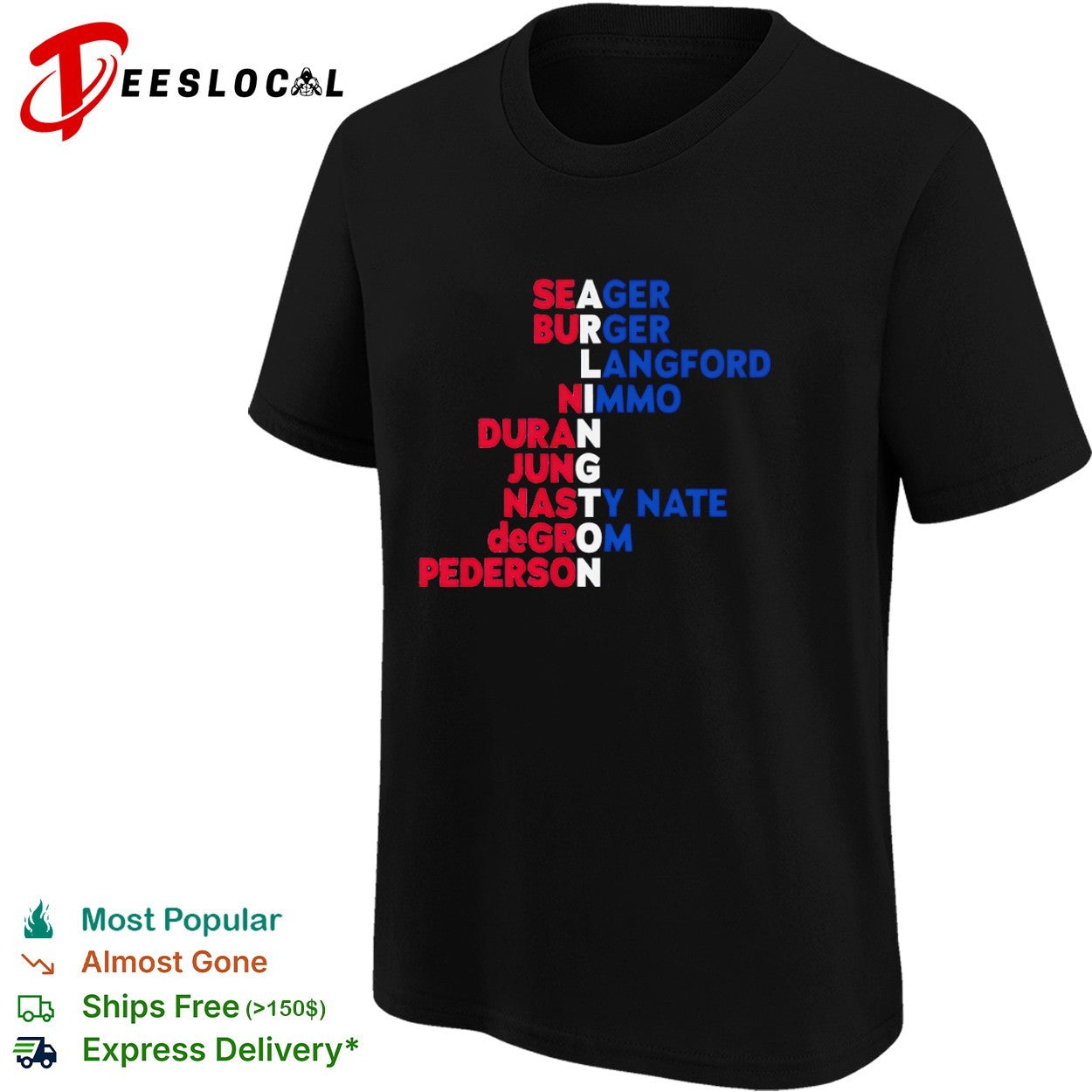 Arlington Baseball Players Seager Burger Langford Nimmo Duran Jung Nasty Nate deGrom Pederson shirt