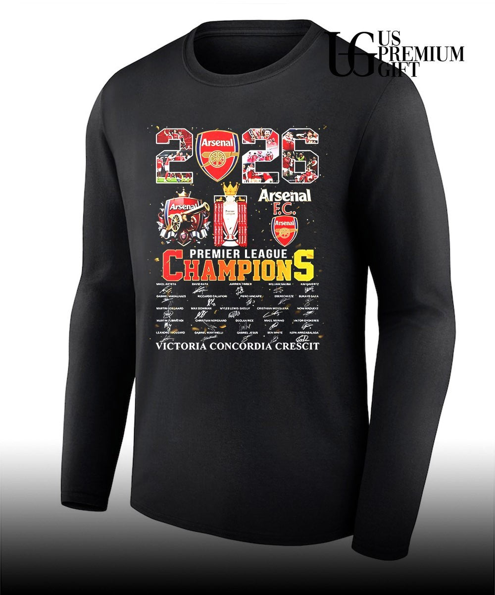 Arsenal 2026 Premier League Champions Victoria Concordia Crescit shirt