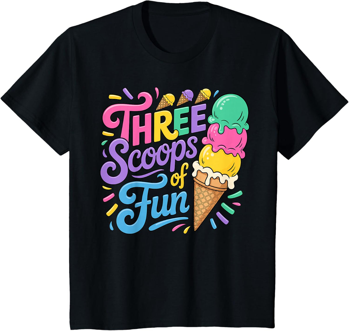 Kids Three Scoops of Fun Ice Cream 3rd Birthday Party T-Shirt