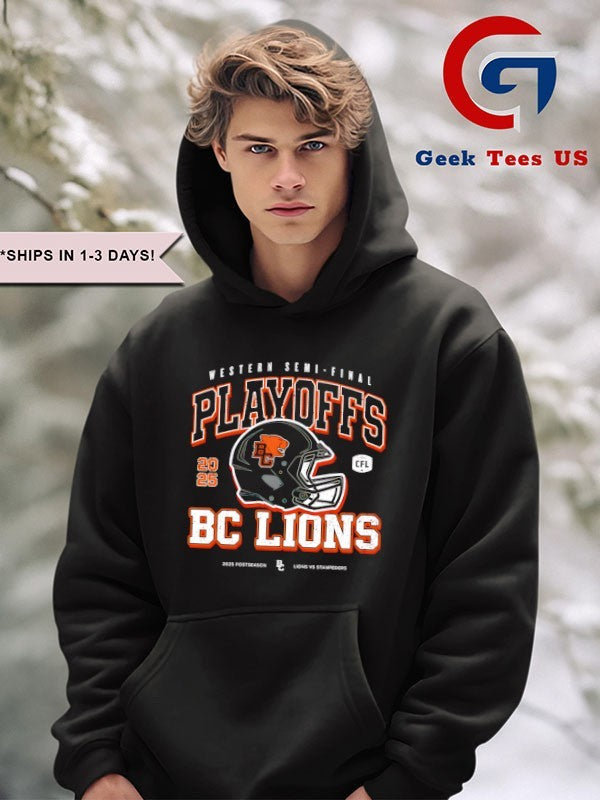 BC Lions Playoffs Western Semi Final 2025 Postseason helmet shirt