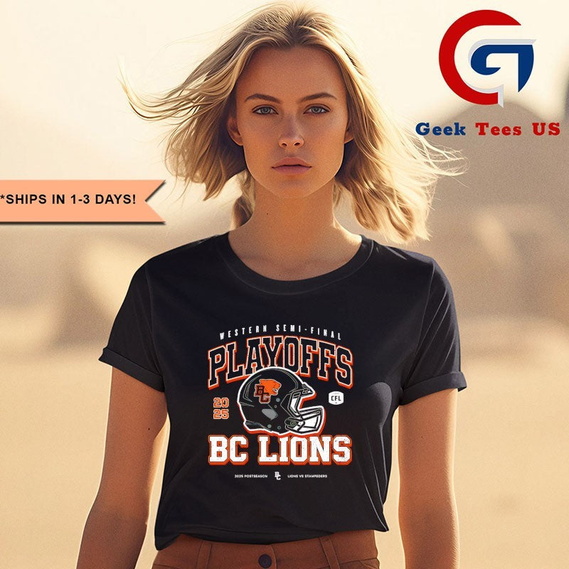 BC Lions Playoffs Western Semi Final 2025 Postseason helmet shirt