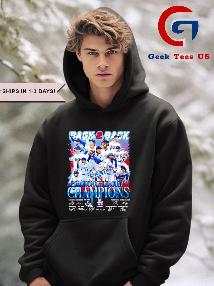 Back 2 Back 2024-2025 National League Champions Los Angeles Dodgers baseball signature shirt
