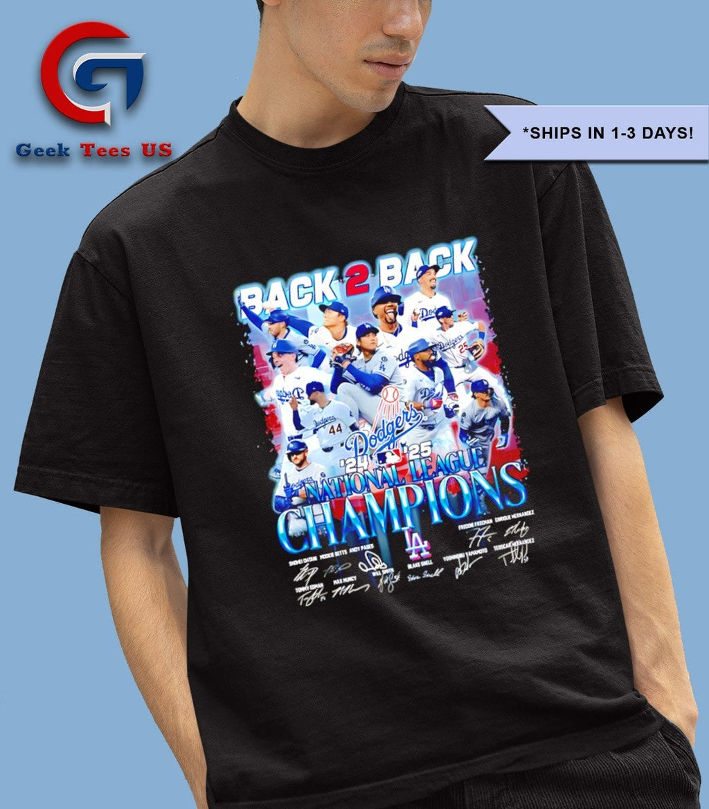 Back 2 Back 2024-2025 National League Champions Los Angeles Dodgers baseball signature shirt
