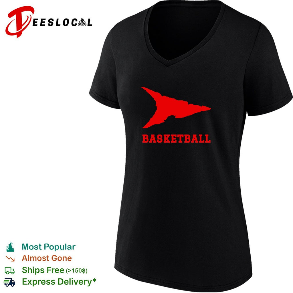 Basketball arrowhead flame shape logo lettering shirt