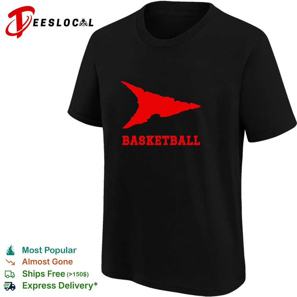 Basketball arrowhead flame shape logo lettering shirt