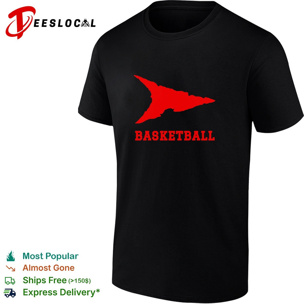 Basketball arrowhead flame shape logo lettering shirt