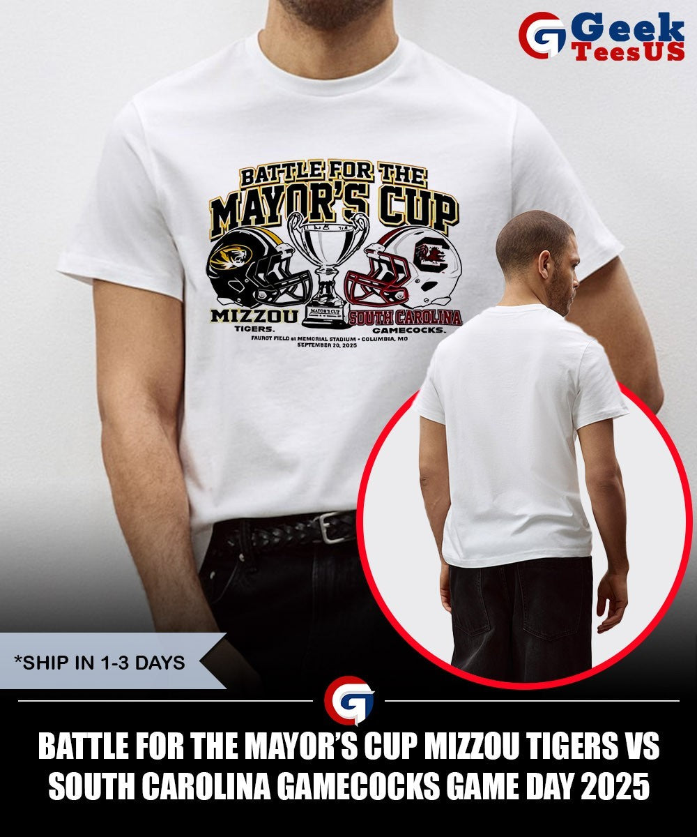 Battle for the Mayor’s Cup Mizzou Tigers vs South Carolina Gamecocks Game Day 2025 helmet shirt