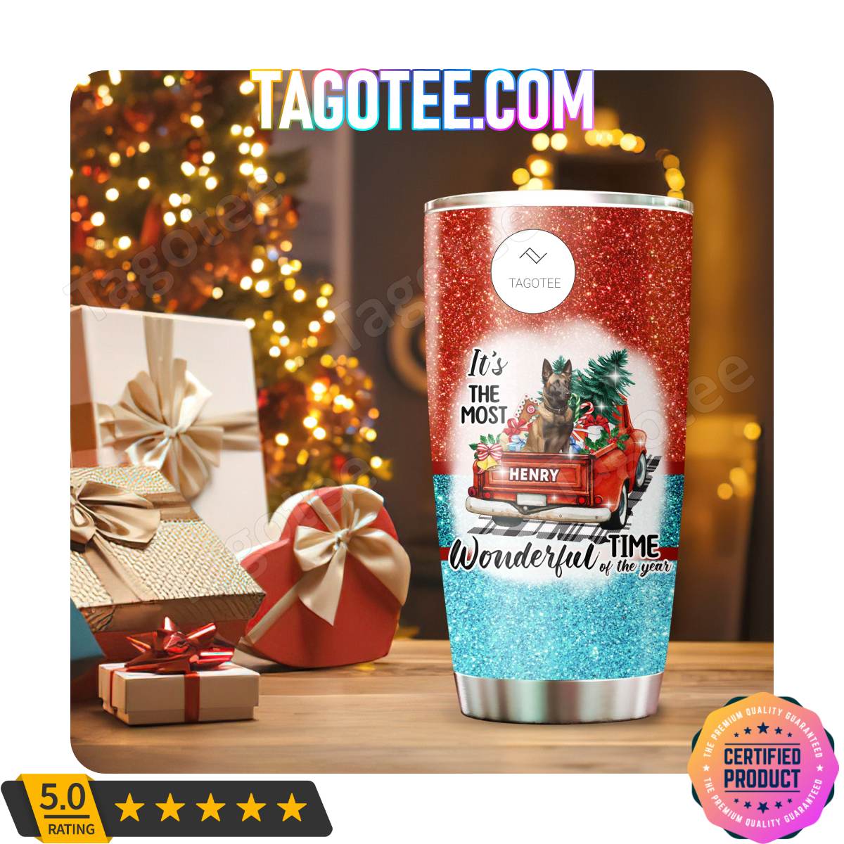 Belgian Malinois Dog Merry Christmas Holiday Most Wonderful Time Of The Year Tumbler
