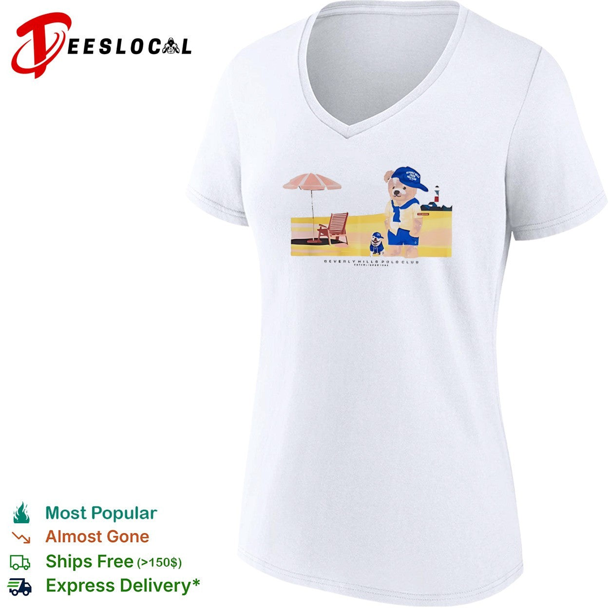 Beverly Hills Polo Club Bear and Dog Beach Scene shirt