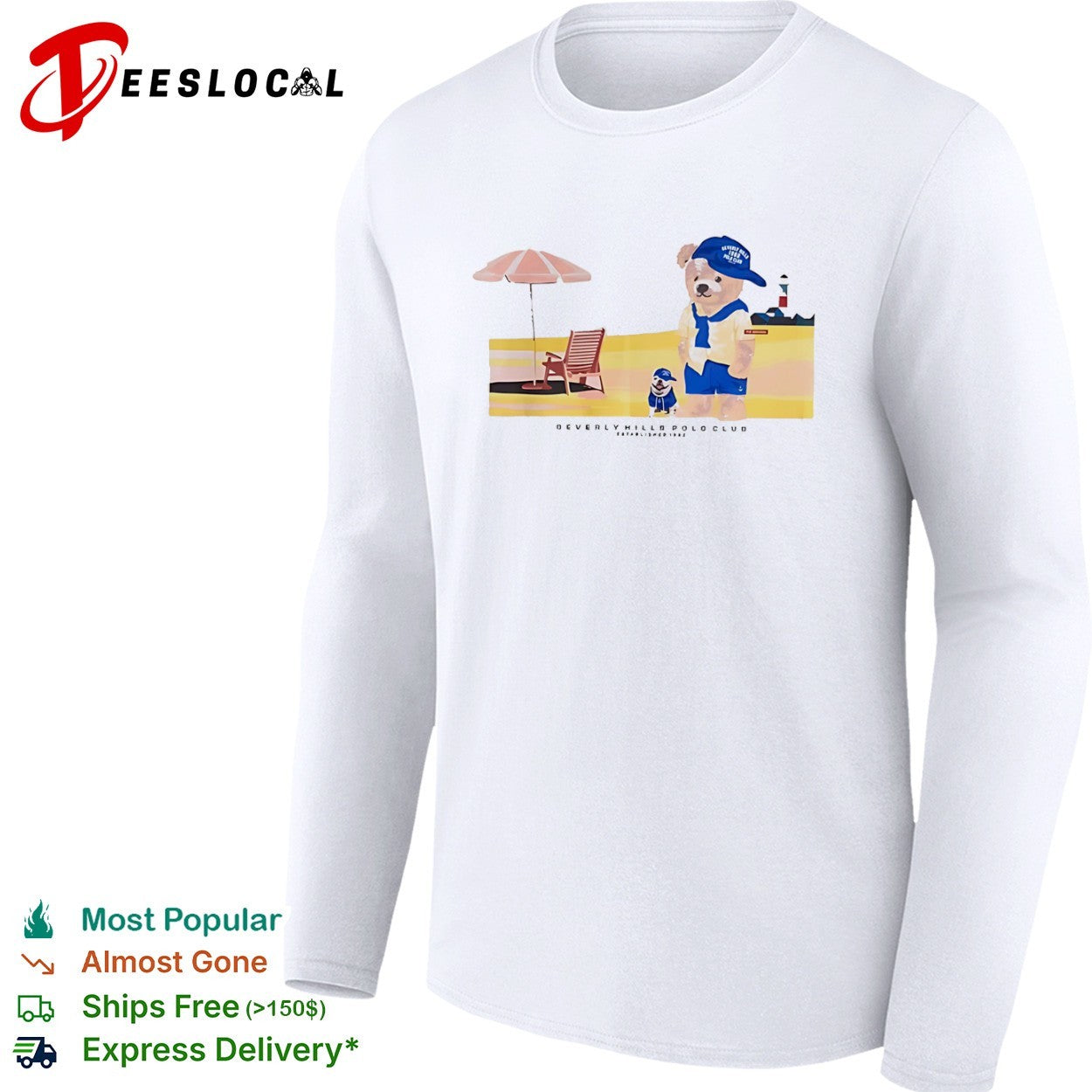 Beverly Hills Polo Club Bear and Dog Beach Scene shirt