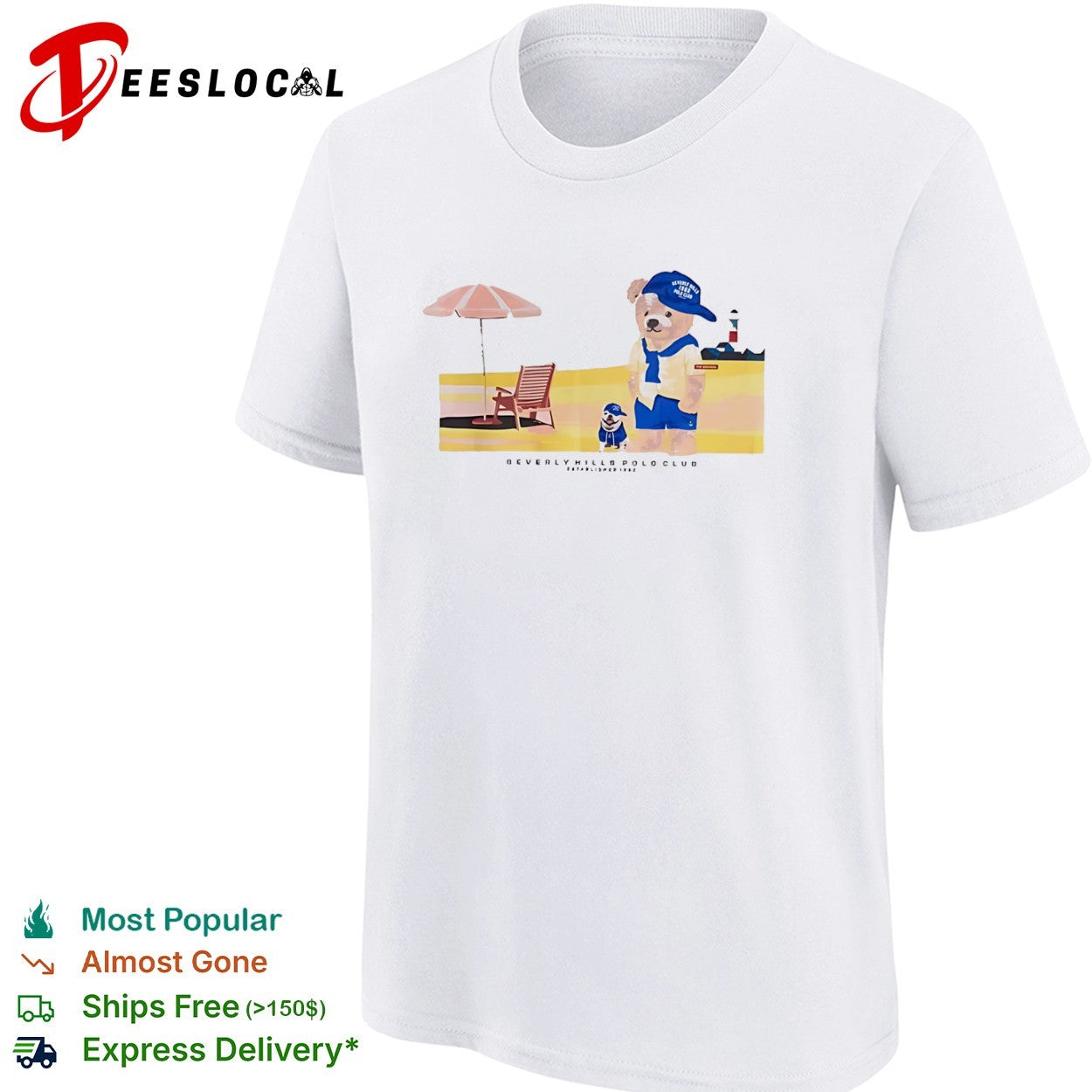 Beverly Hills Polo Club Bear and Dog Beach Scene shirt