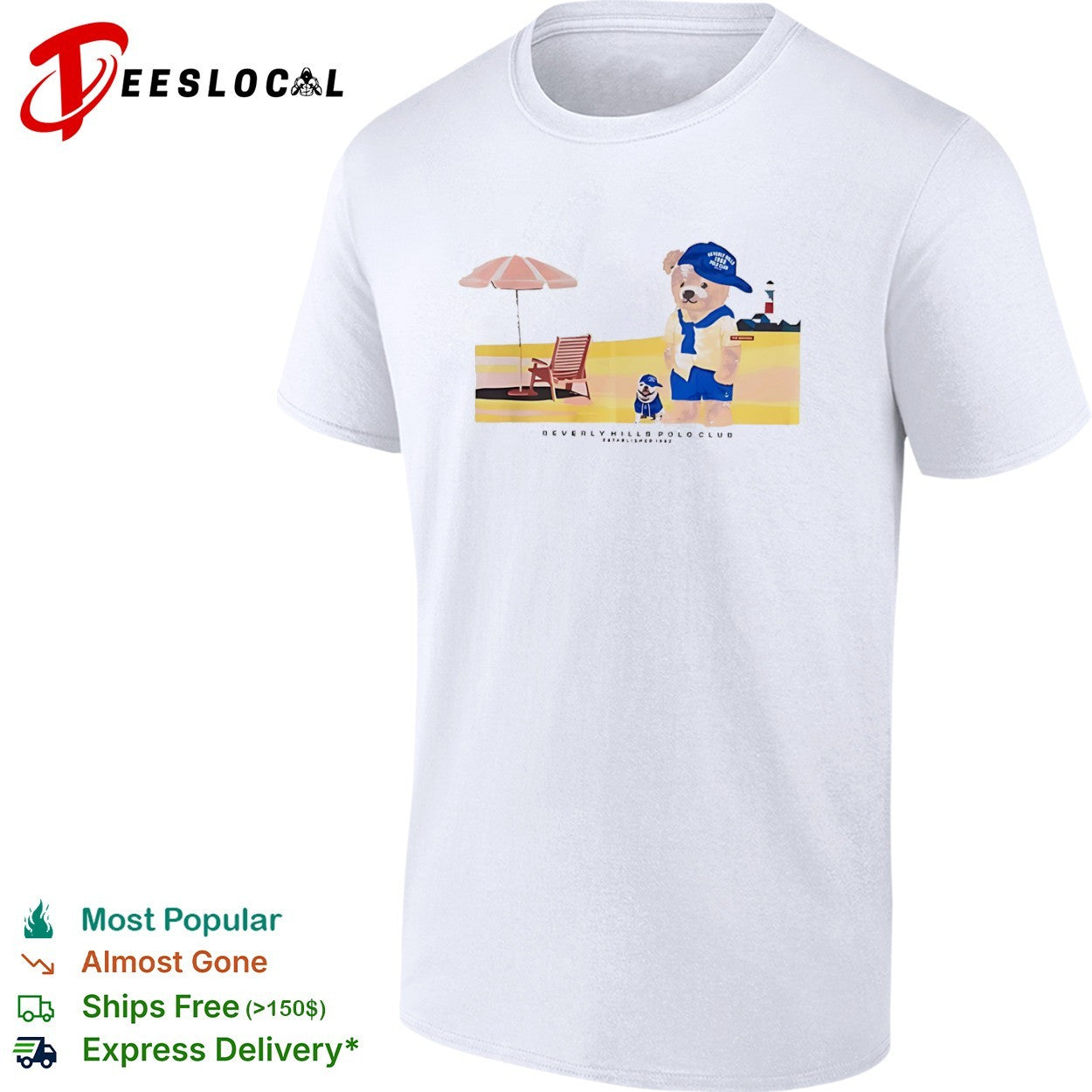 Beverly Hills Polo Club Bear and Dog Beach Scene shirt