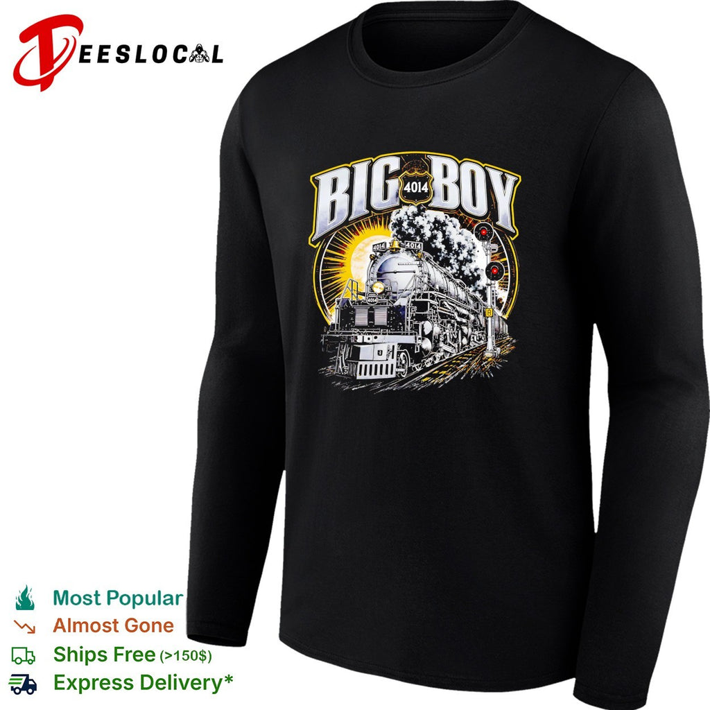 Big Boy 4014 steam locomotive train billowing smoke railway signal lights shirt