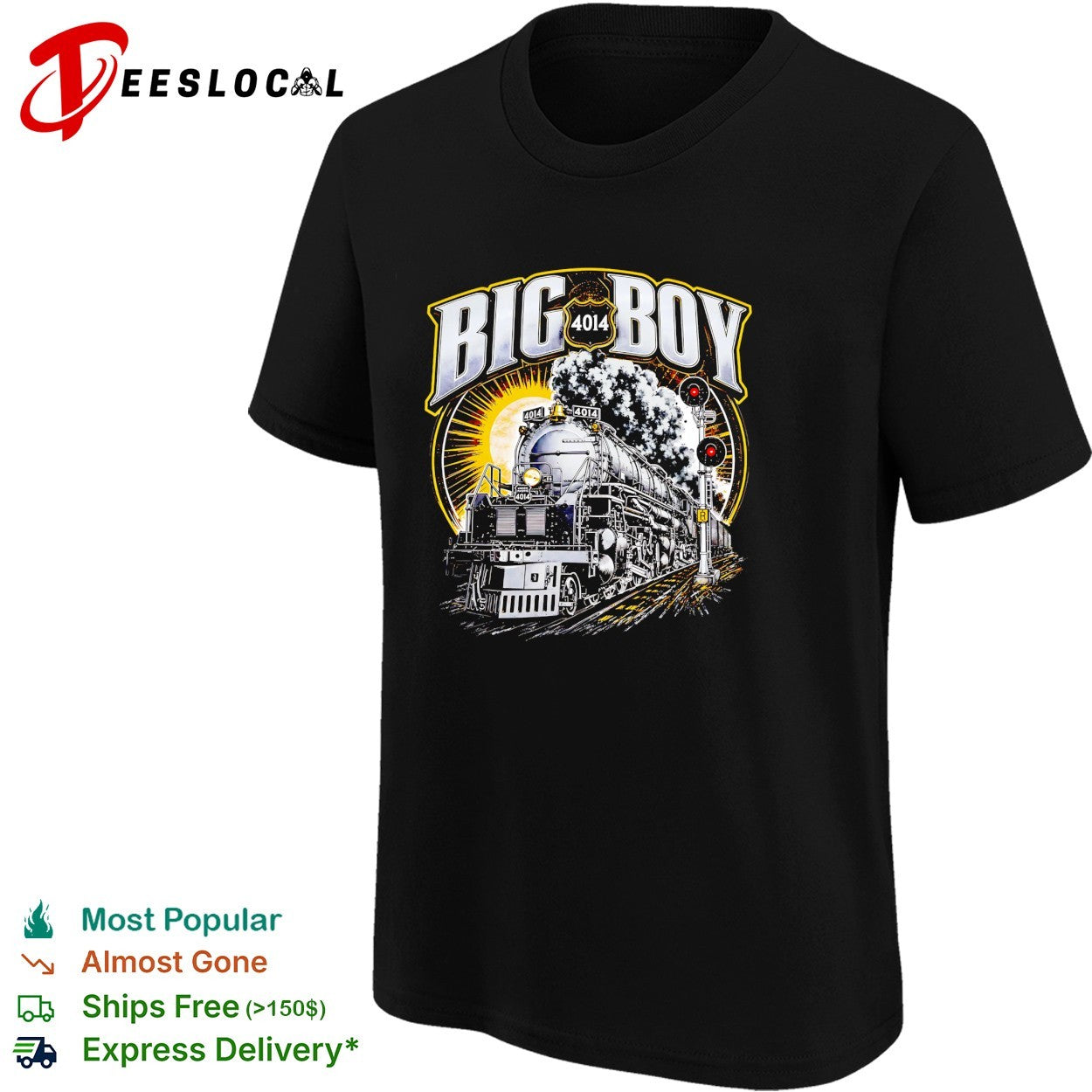 Big Boy 4014 steam locomotive train billowing smoke railway signal lights shirt