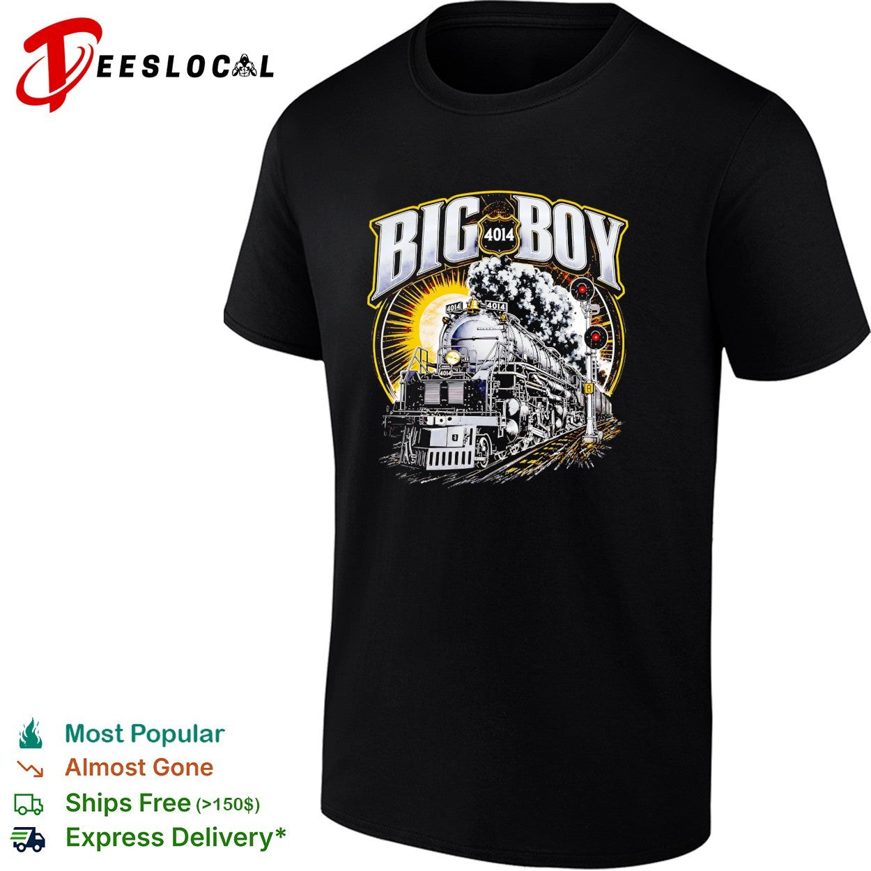 Big Boy 4014 steam locomotive train billowing smoke railway signal lights shirt