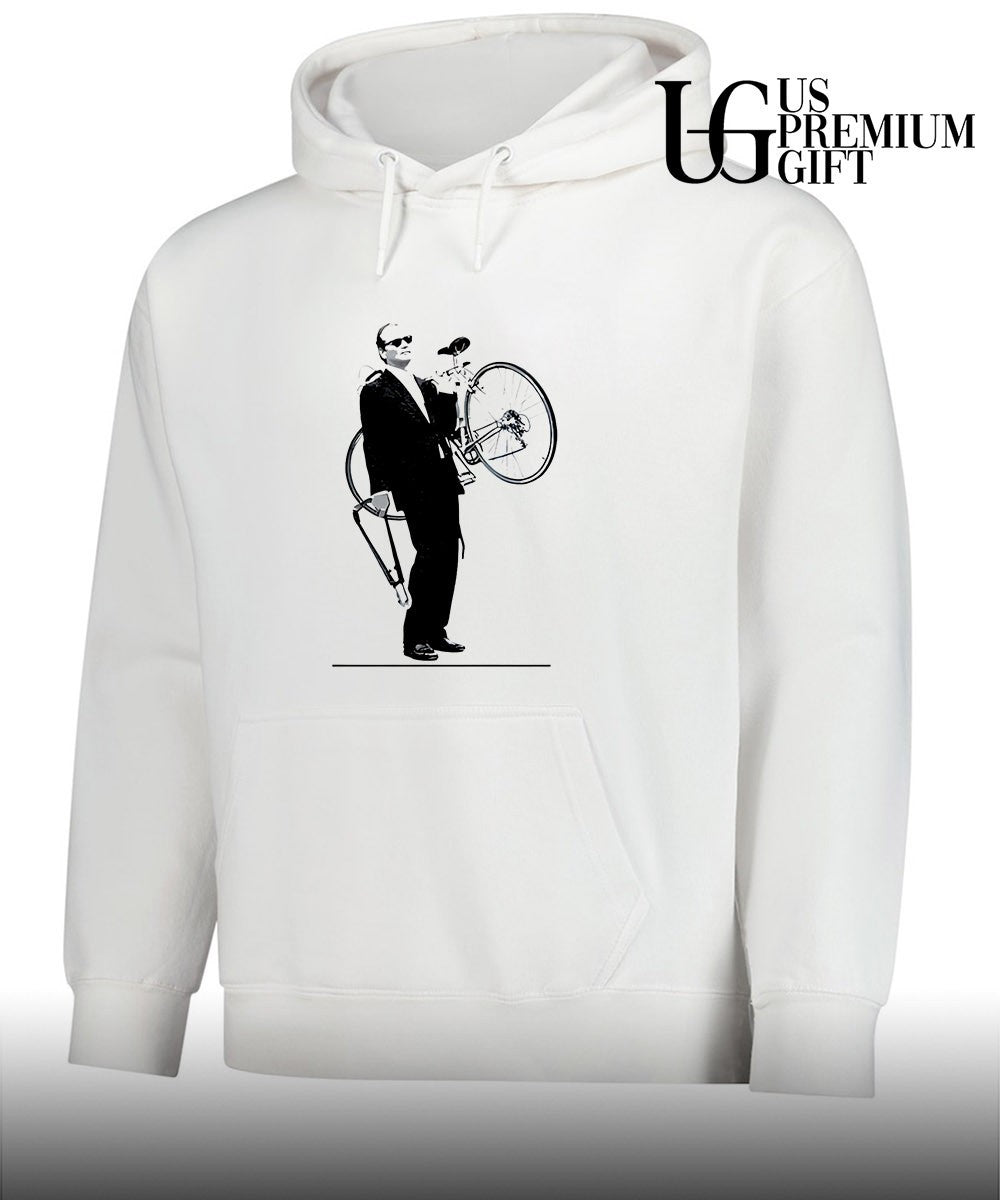 Bill Murray carrying a bicycle in Rushmore shirt