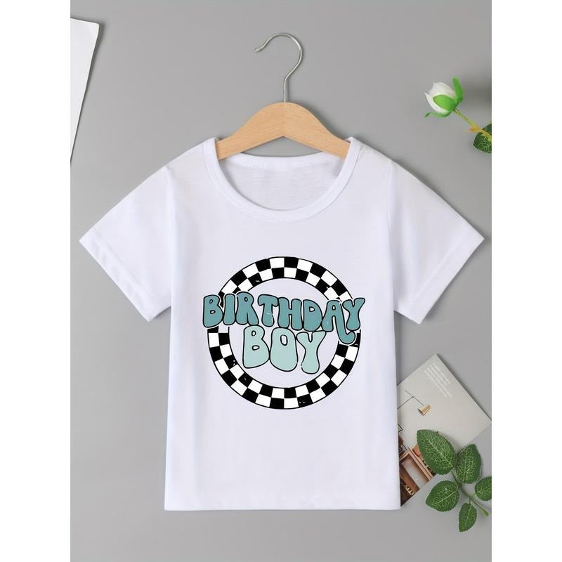 "Birthday Boy" Cute Cartoon Letter Print-Attractive Visual Effect, Boy Leisure Short Sleeve T-shirt-Cool, Lightweight and Comfortable Summer Wear!