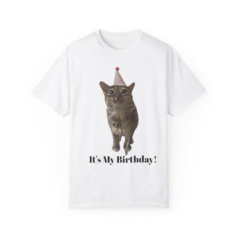 Birthday Cat T-shirt, Fun Pet Apparel, Unique Gift for Cat Lovers, Party Outfit, Unisex T-Shirt Casual Cotton Fabric Man