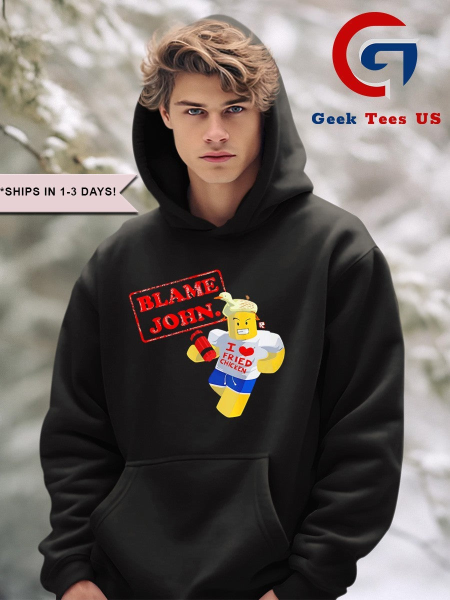 Blame John Lego wearing I love fried chicken shirt