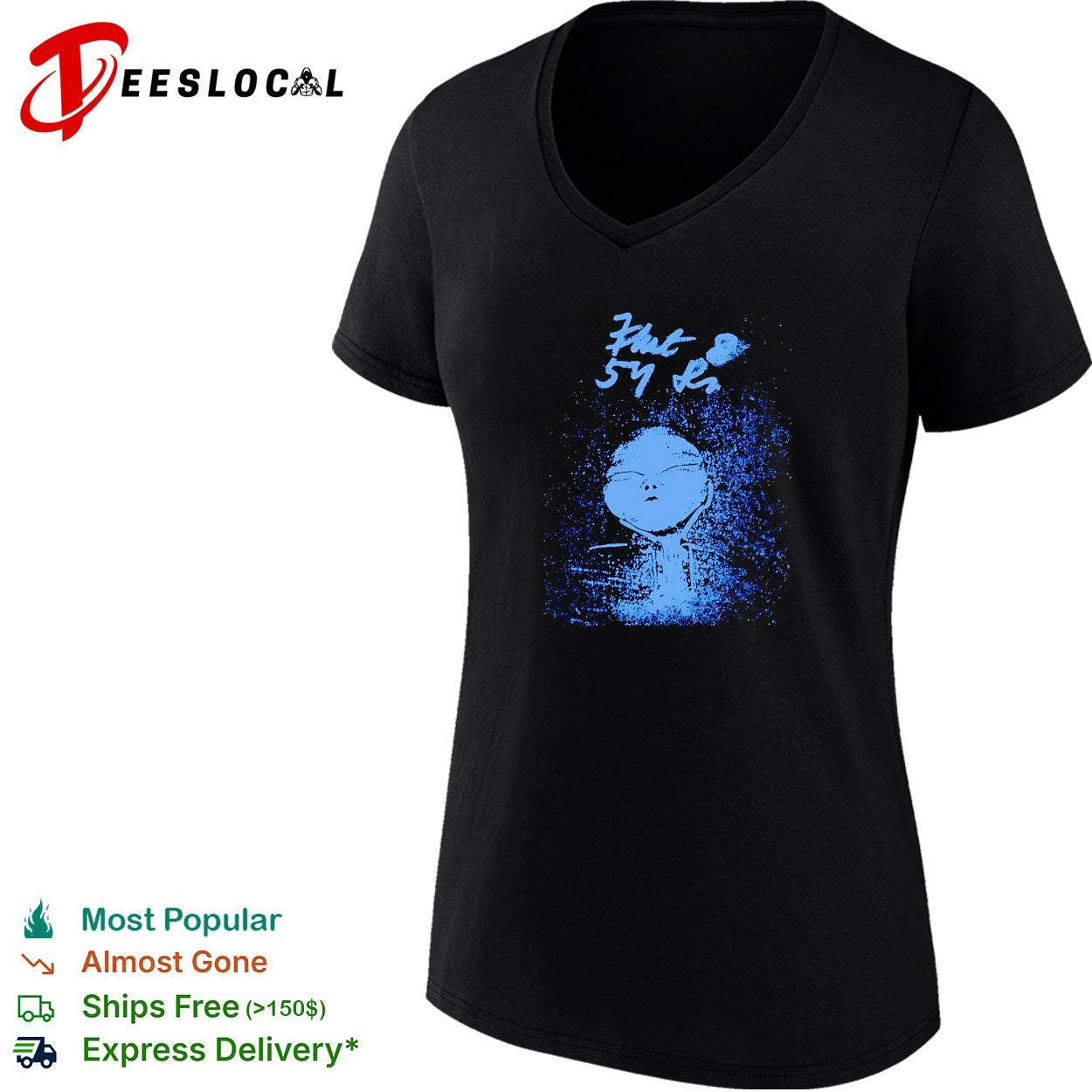 Blue alien grunge spray paint poster shirt