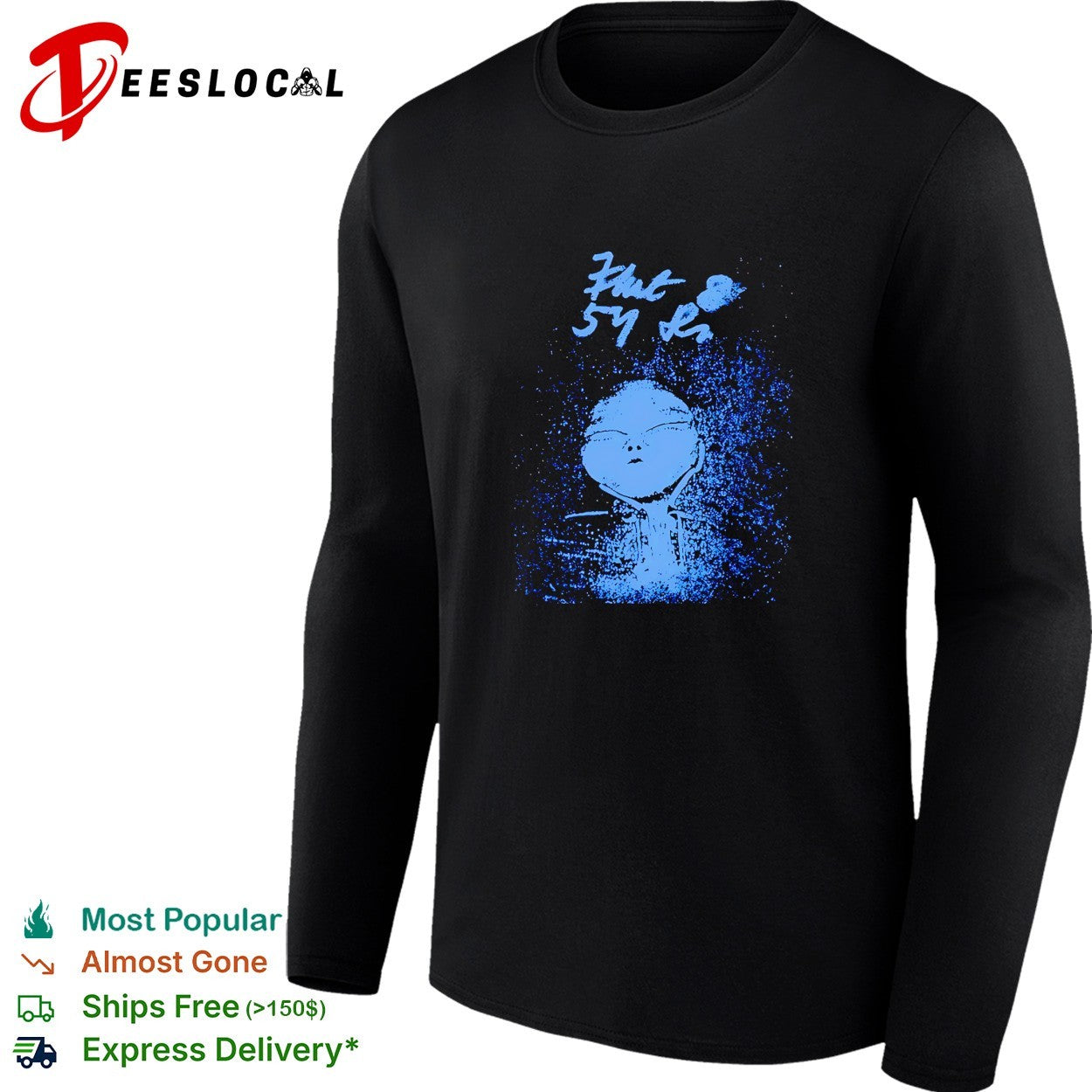 Blue alien grunge spray paint poster shirt