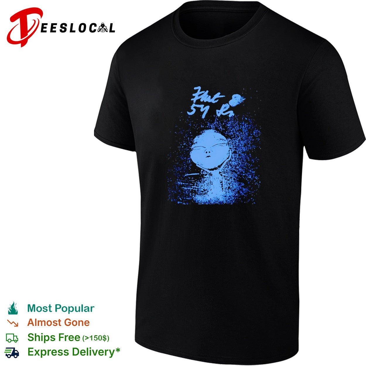 Blue alien grunge spray paint poster shirt
