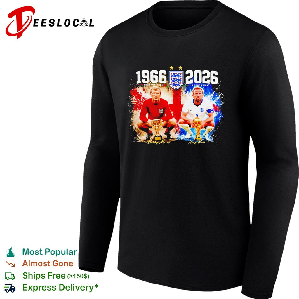 Bobby Moore and Harry Kane England Legends Then and Now 1966 2026 shirt