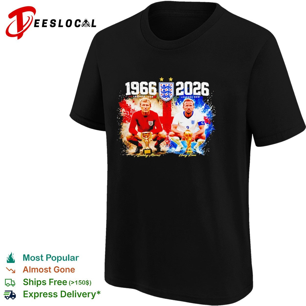 Bobby Moore and Harry Kane England Legends Then and Now 1966 2026 shirt