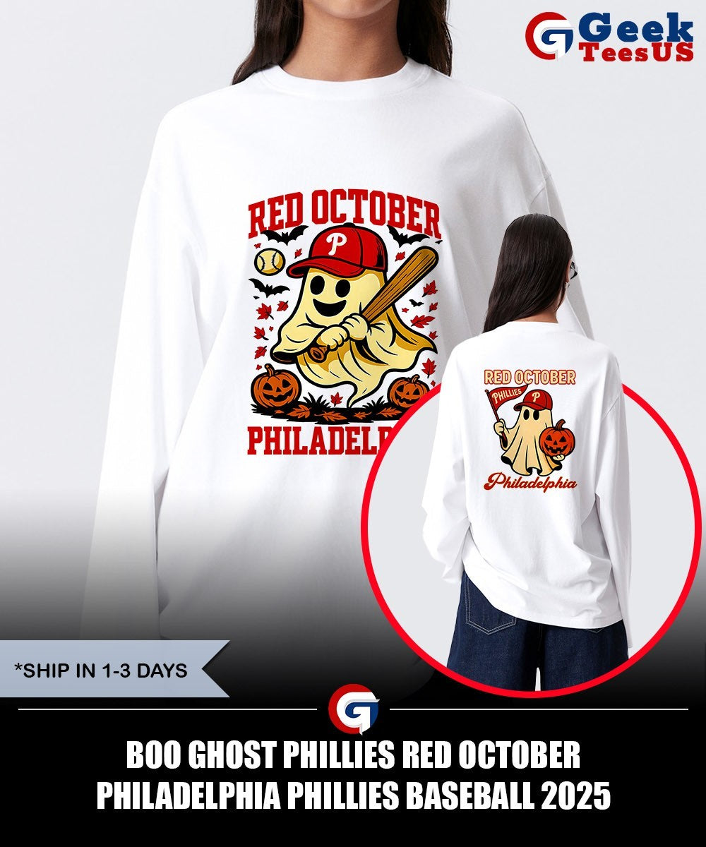 Boo ghost Phillies Red October Philadelphia Phillies baseball 2025 Halloween shirt