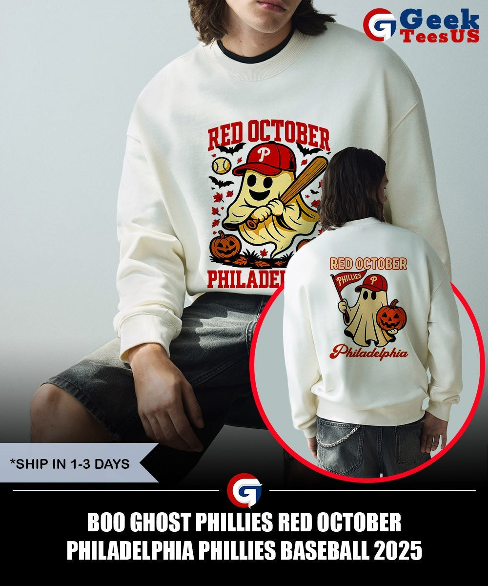 Boo ghost Phillies Red October Philadelphia Phillies baseball 2025 Halloween shirt