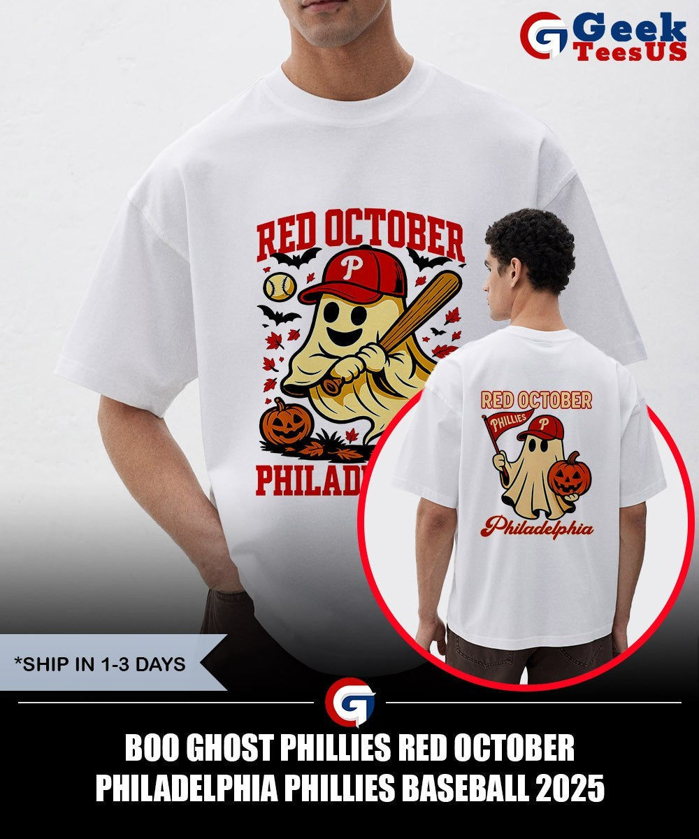 Boo ghost Phillies Red October Philadelphia Phillies baseball 2025 Halloween shirt