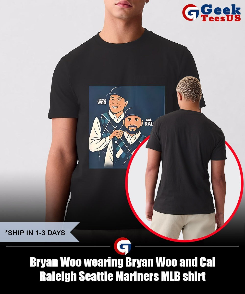 Bryan Woo wearing Bryan Woo and Cal Raleigh Seattle Mariners MLB shirt