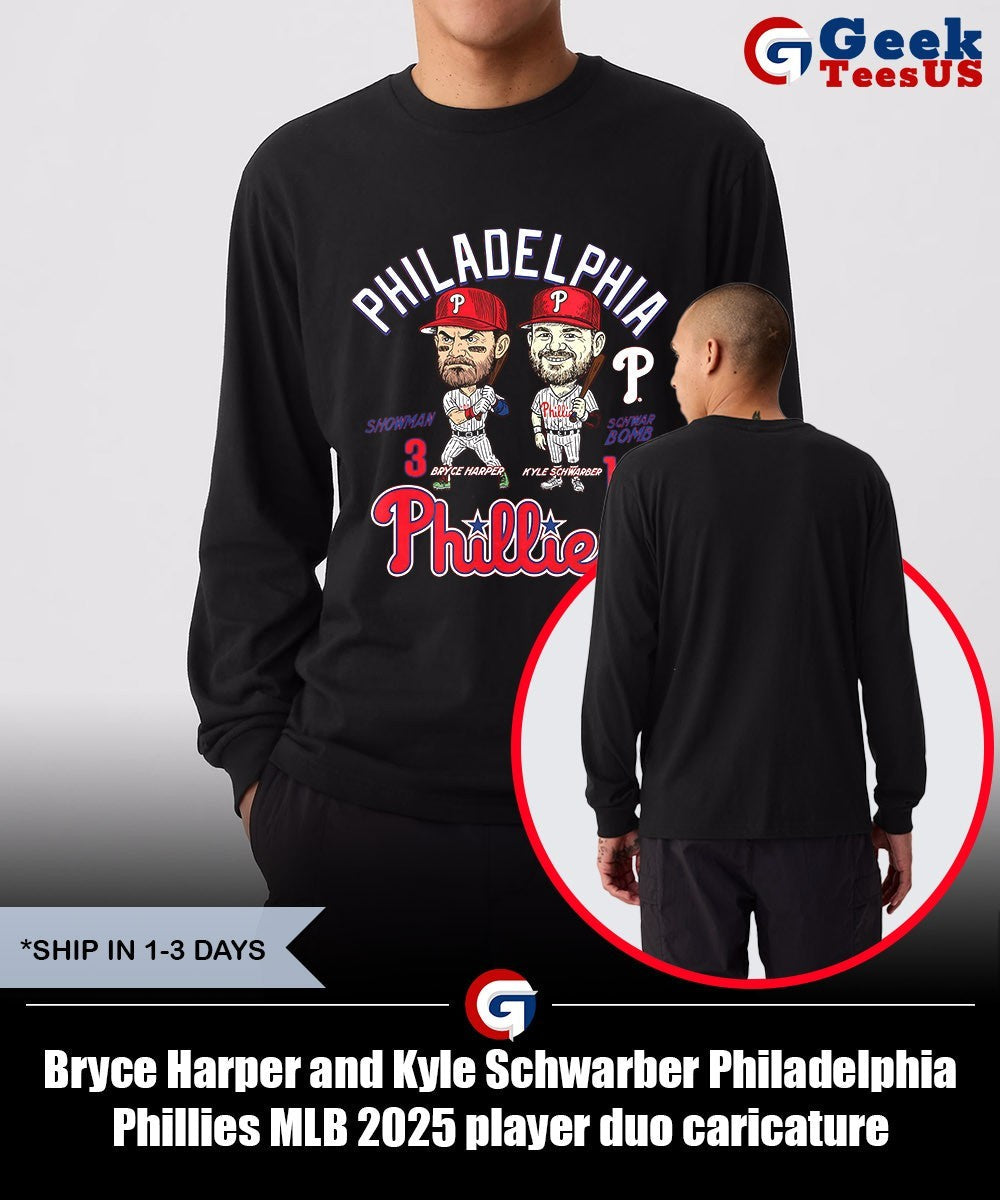 Bryce Harper and Kyle Schwarber Philadelphia Phillies MLB 2025 player duo caricature shirt