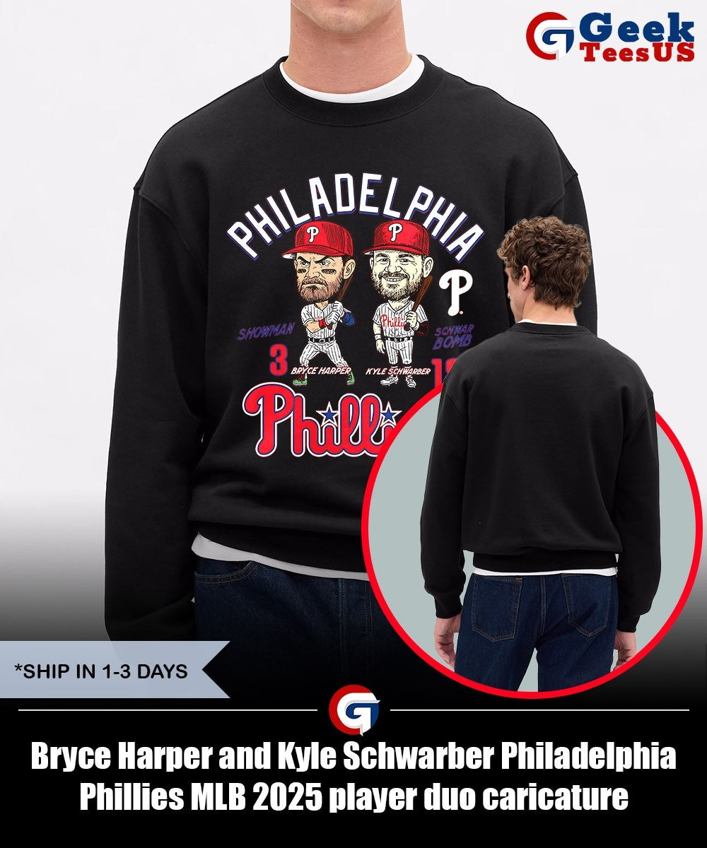 Bryce Harper and Kyle Schwarber Philadelphia Phillies MLB 2025 player duo caricature shirt