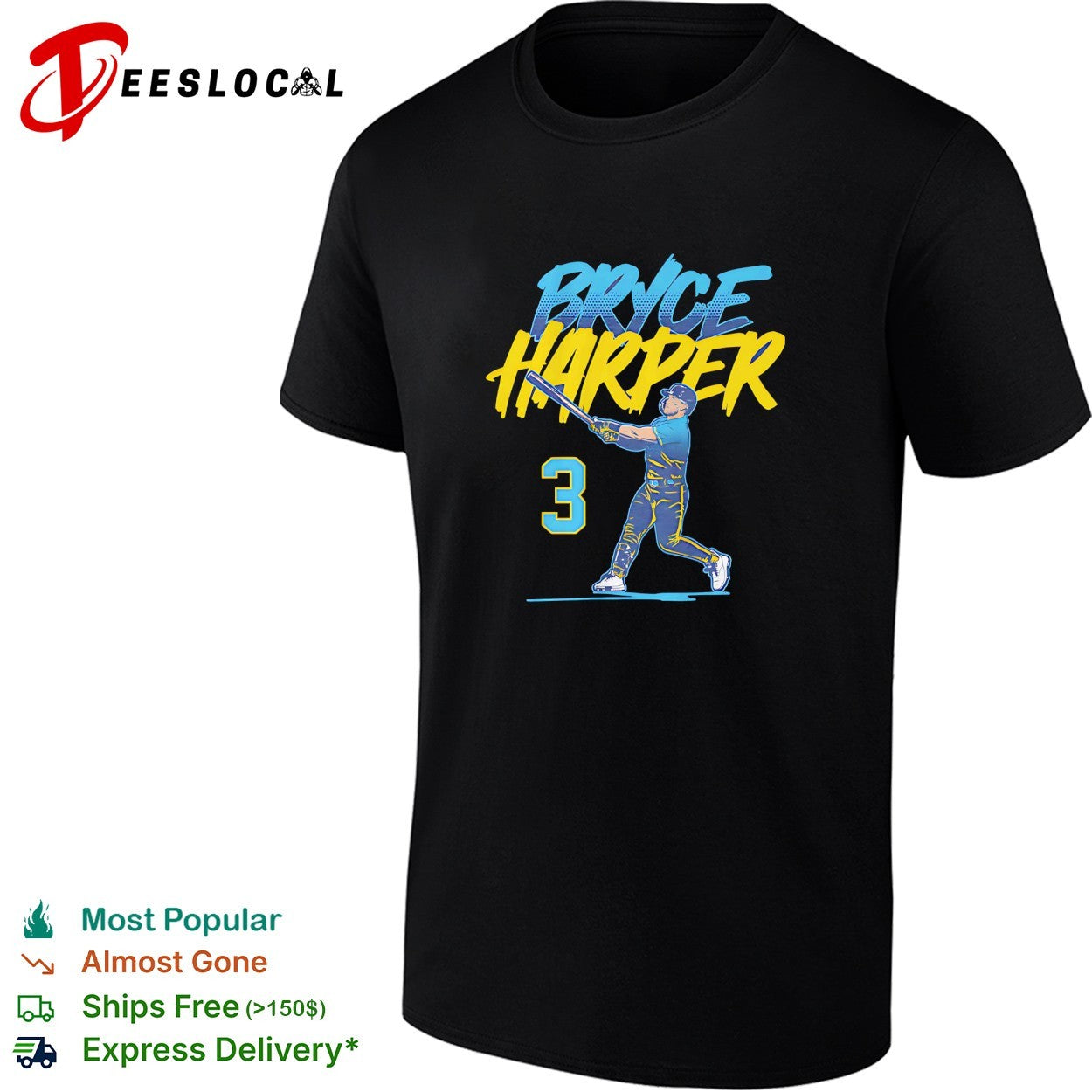 Bryce Harper number 3 Philadelphia Phillies slugger swing vintage shirt