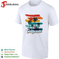California retro sunset palm trees and surfboard on beach silhouette poster shirt