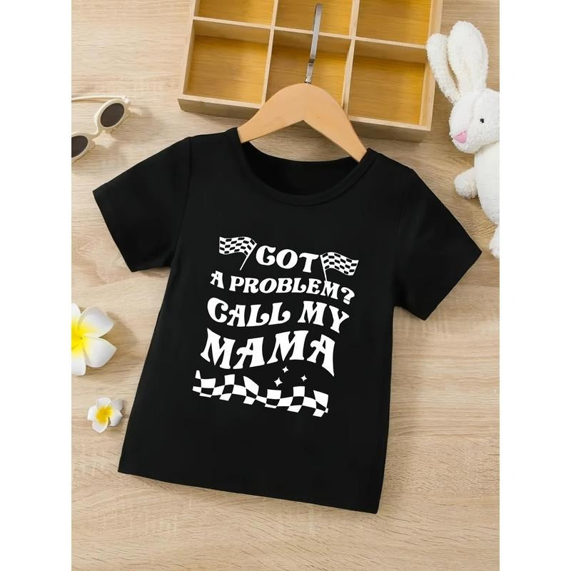"Call Me Mom" Fun Letter Print Boys T-shirt-Comfortable Fashion round Neck Short Sleeves, Spring and Summer Perfect Gift