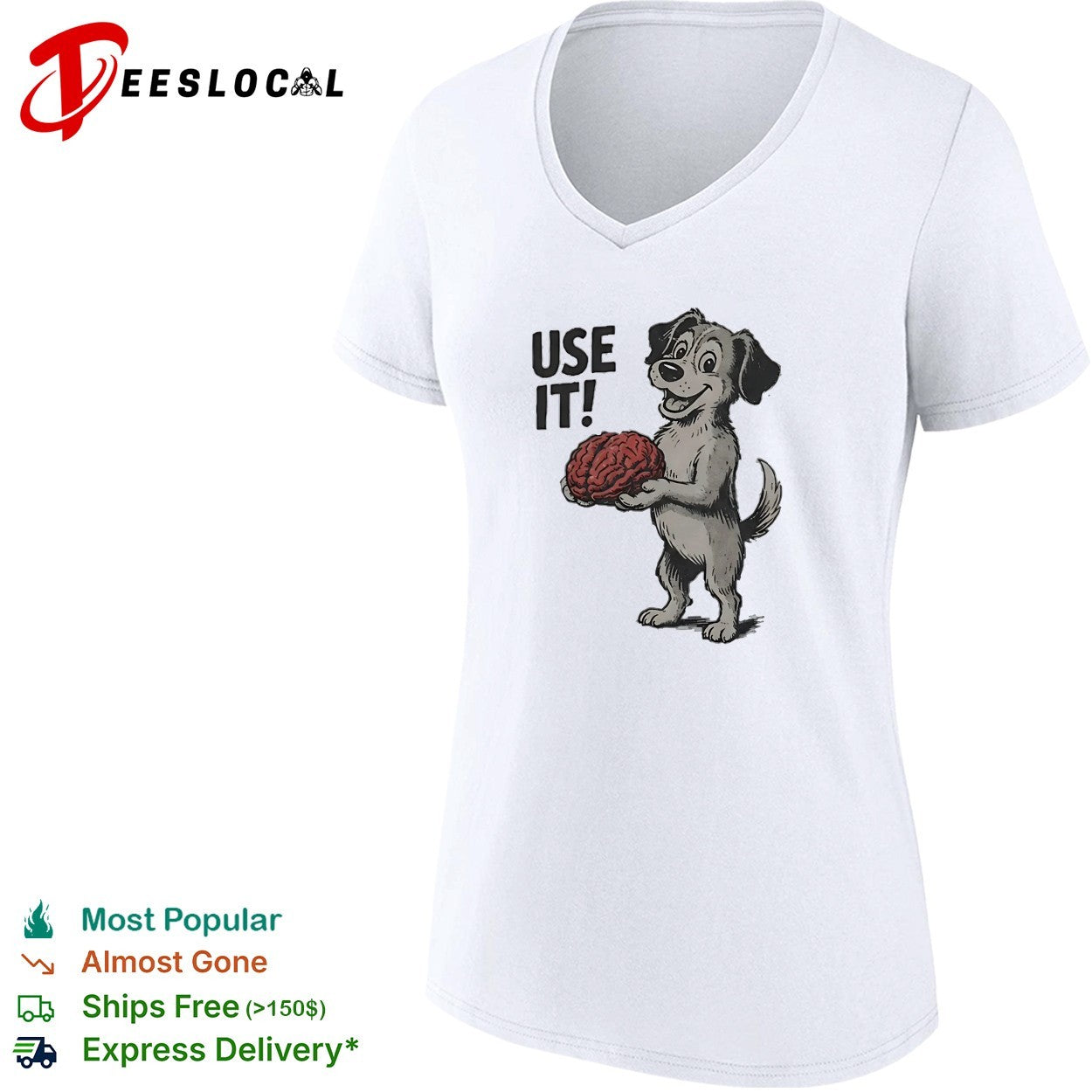 Cartoon dog smiling and holding a large brain use it meme shirt