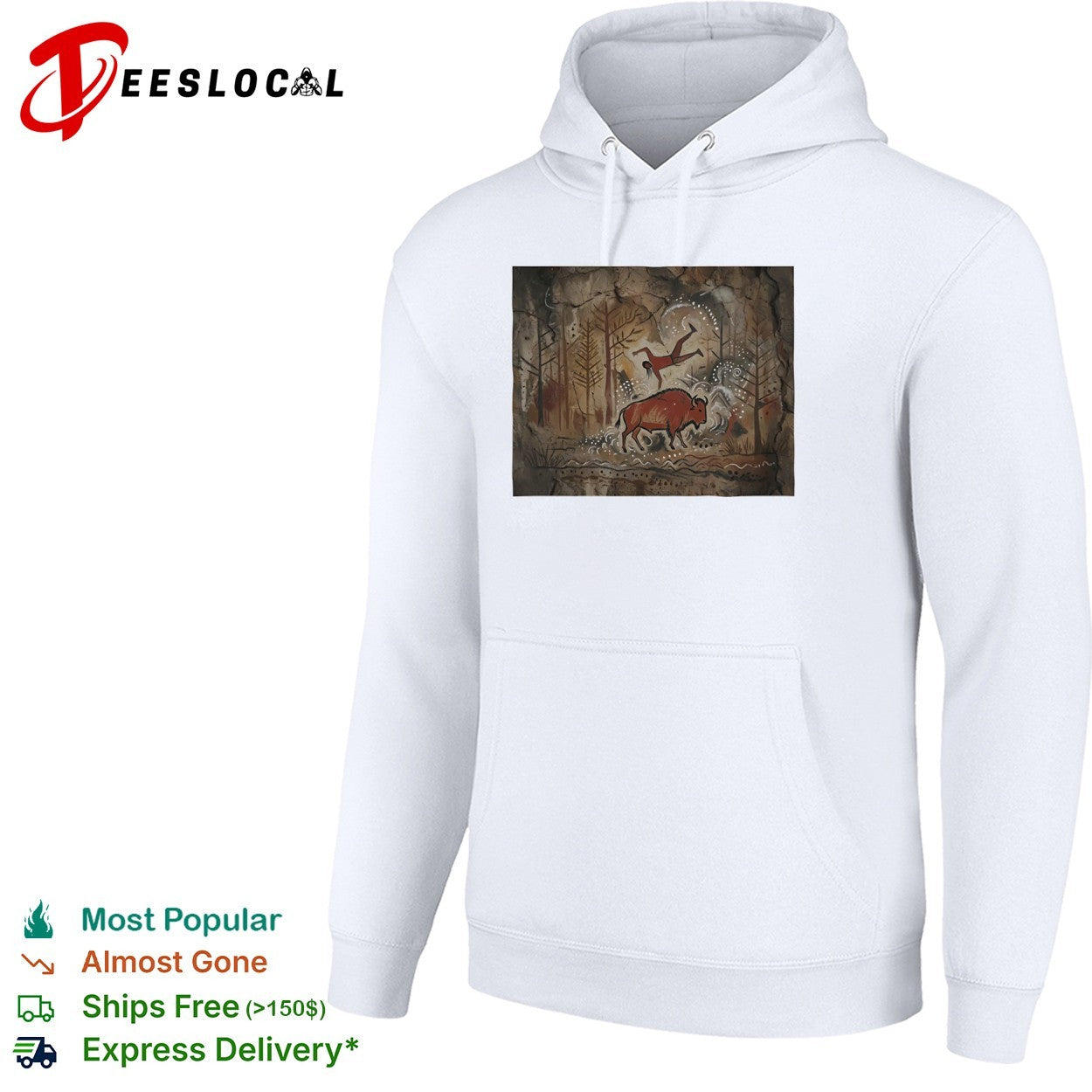 Cave Painting Style Bison and Hunter prehistoric art shirt