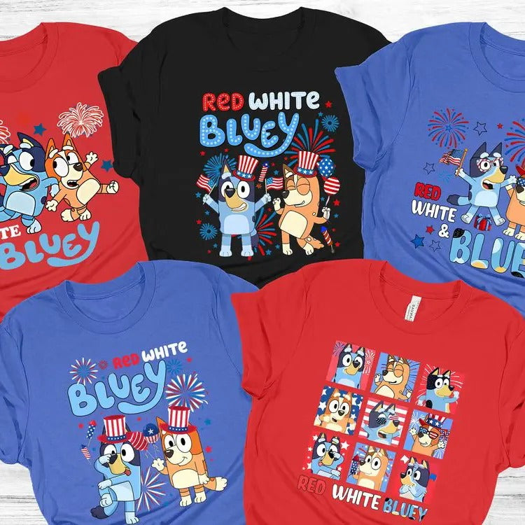 Celebrate Independence Day with Bluey Family Shirts: Red White and Bluey! Perfect 4th of July T-Shirt for a Party in the USA!