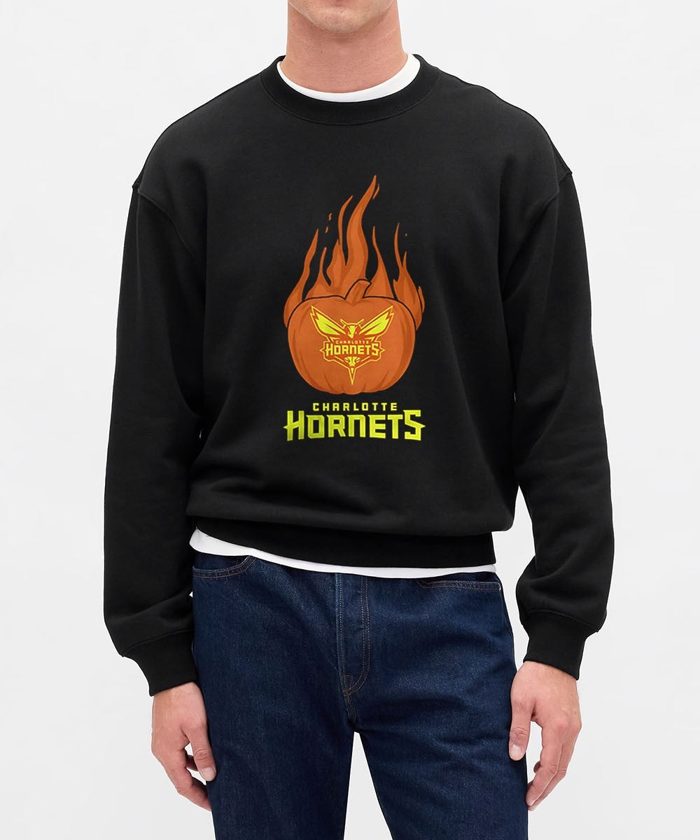 Charlotte Hornets flaming pumpkin Halloween 2025 shirt