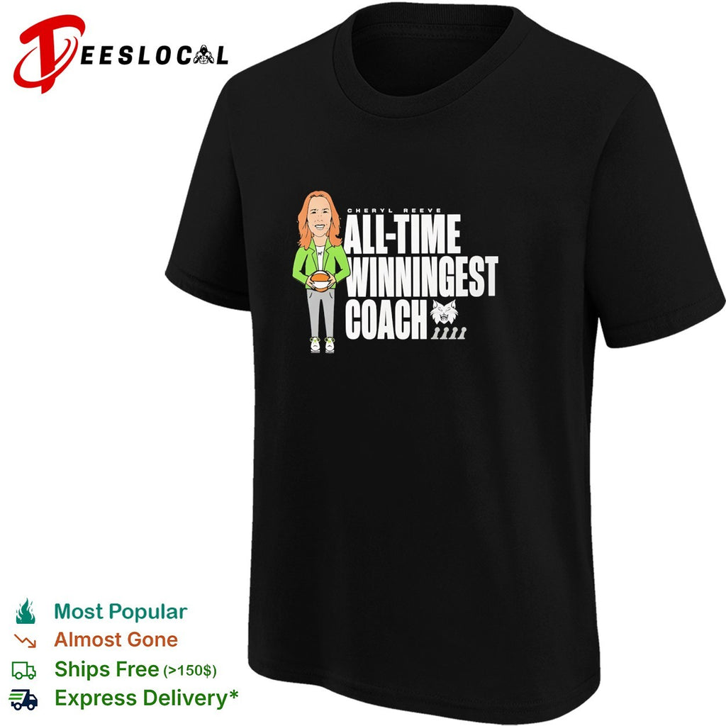 Cheryl Reeve all time winningest coach holding basketball Lynx mascot shirt