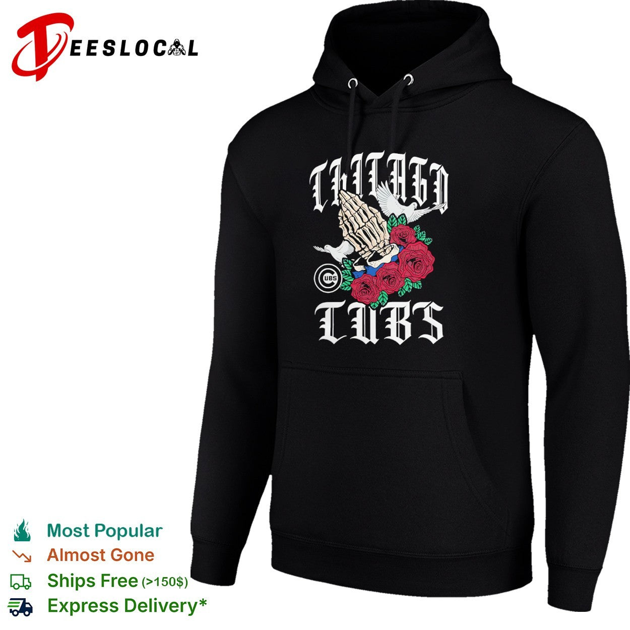Chicago Cubs Skeleton Hands Praying Roses and Doves shirt