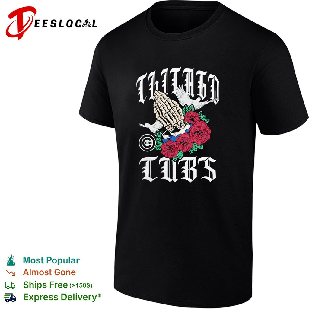 Chicago Cubs Skeleton Hands Praying Roses and Doves shirt