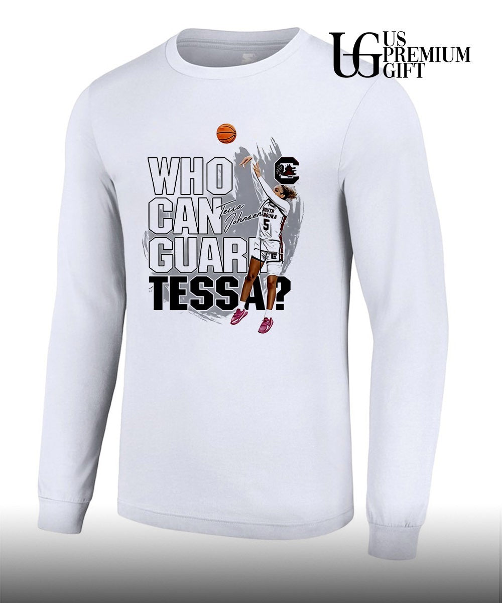 Chloe Kitts wearing Who Can Guard Tessa South Carolina Gamecocks basketball shirt
