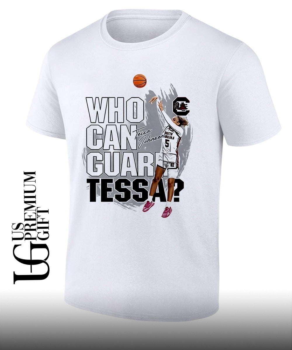 Chloe Kitts wearing Who Can Guard Tessa South Carolina Gamecocks basketball shirt