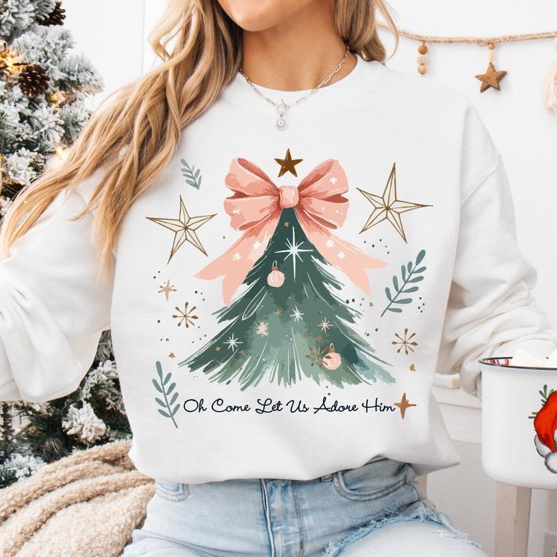 Christmas Tree Sweatshirt, Cozy Holiday Apparel, Unisex Crewneck for Winter, Gift for Him or Her, Festive Seasonal Wear Cotton Womenswear