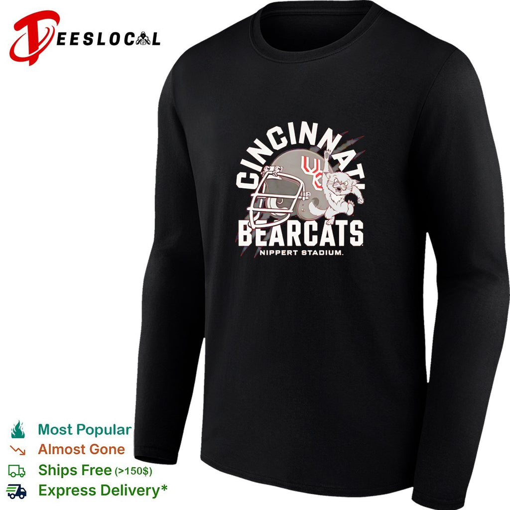 Cincinnati Bearcats football helmet with mascot bearcat Nippert Stadium shirt