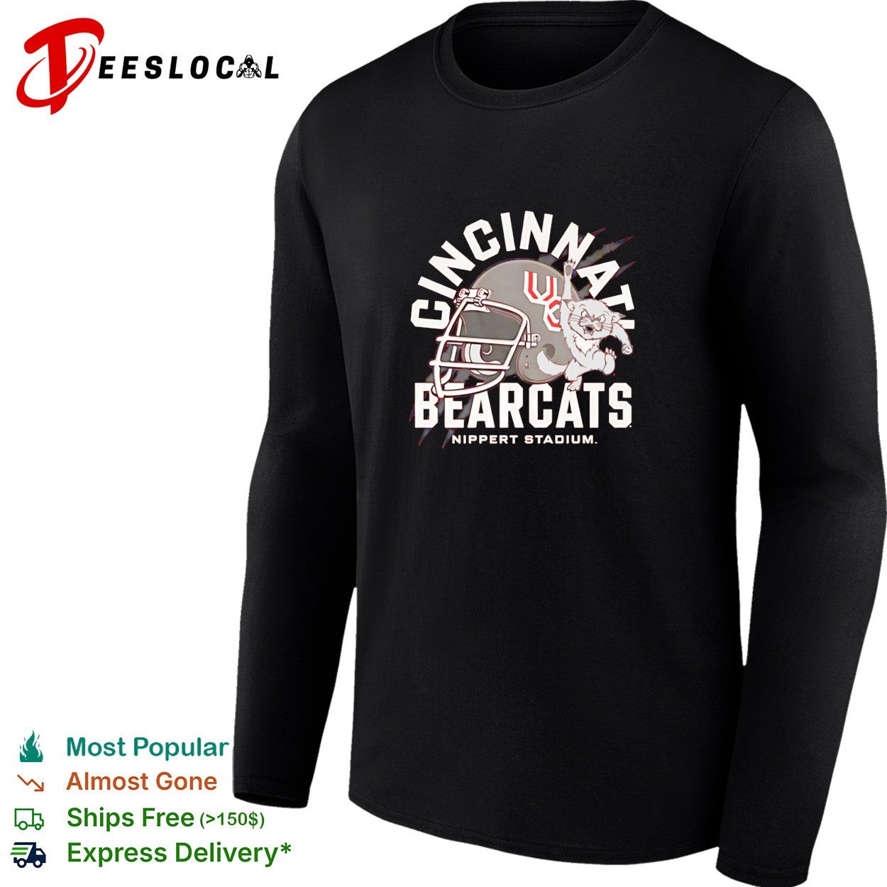 Cincinnati Bearcats football helmet with mascot bearcat Nippert Stadium shirt